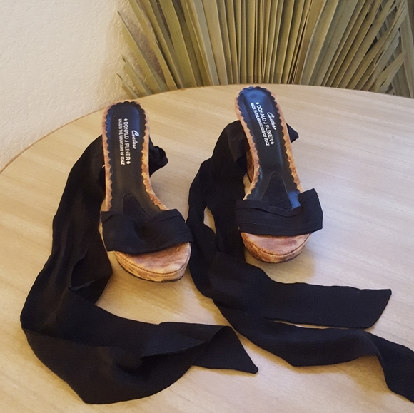 Vtg Donald J Pliner Couture Tie Up Wedge Heels - Picture 6 of 7